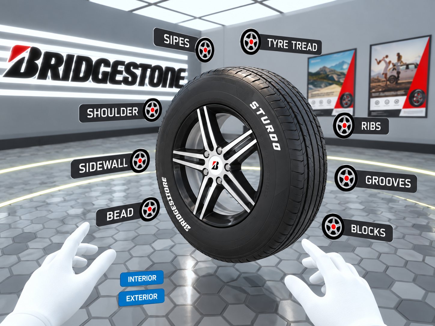 A user picking up and turning the tyre