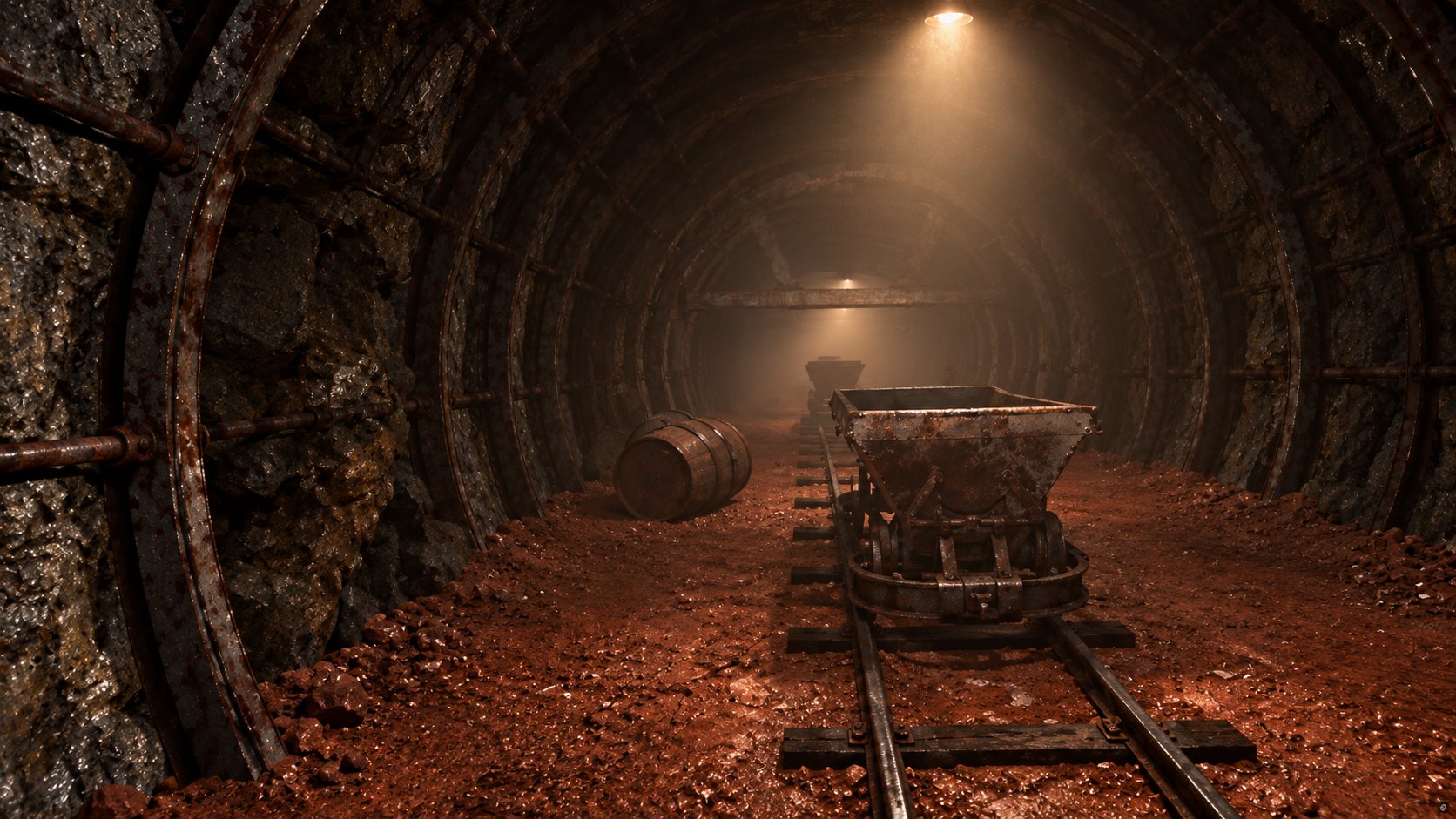 Mine cart under a work light